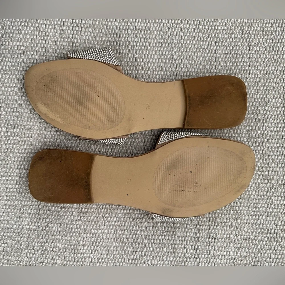 Steve Madden Women's Rhinestone Silver and Tan Slide Sandals, Size 7 - Picture 3 of 3